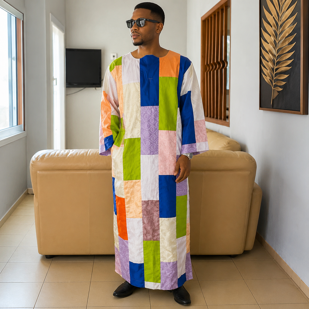 Boubou Homme Patchwork Multicolore Tenue Africaine Artisanale Élégante