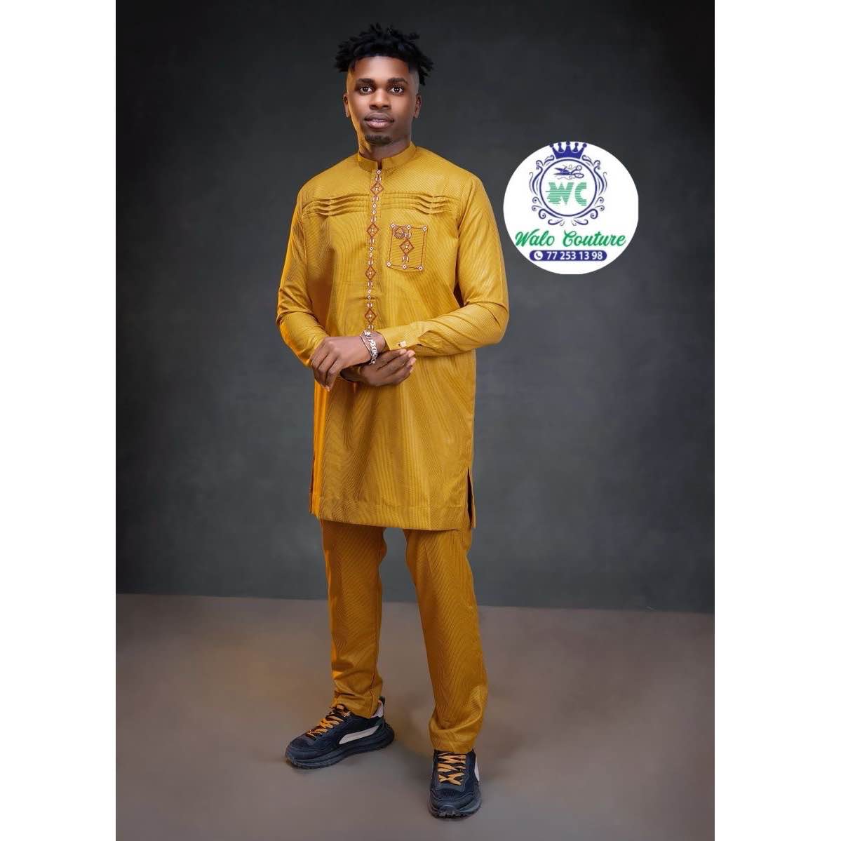 Costume africain homme jaune – Ensemble veste et pantalon élégant cérémonie