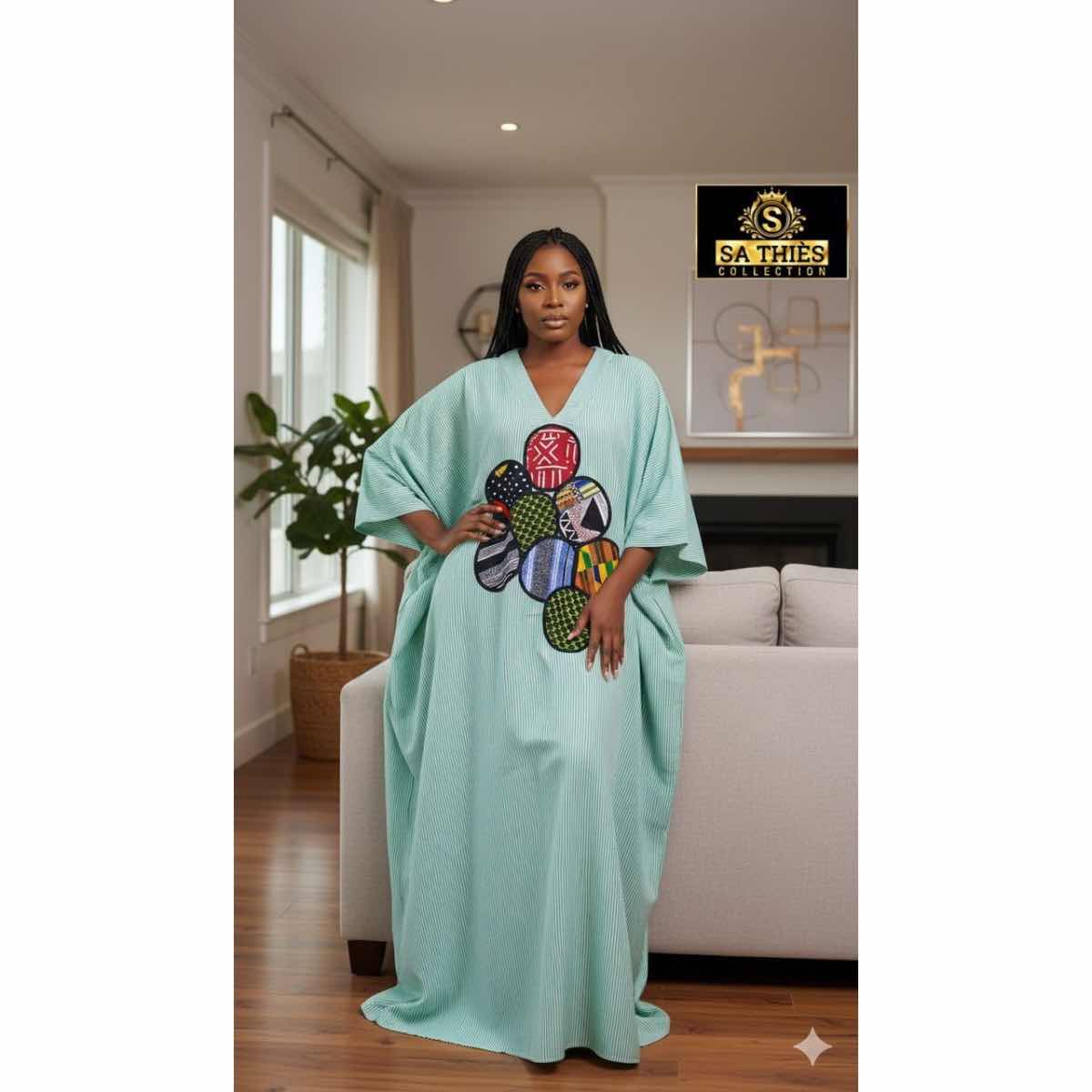 Boubou femme vert moderne – Robe longue africaine chic et ample ethnique