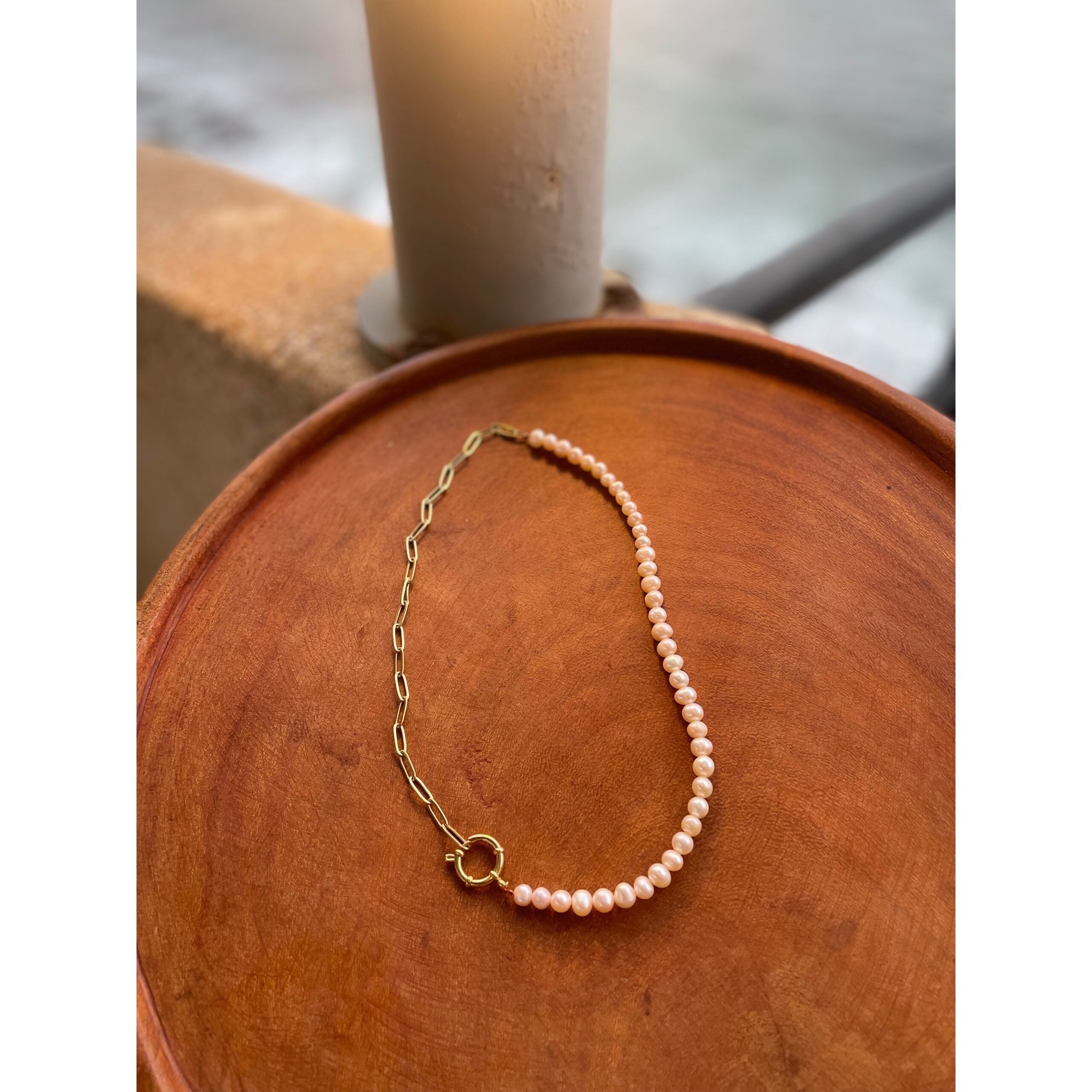 Collier perles d’eau douce chaîne dorée en acier inoxydable