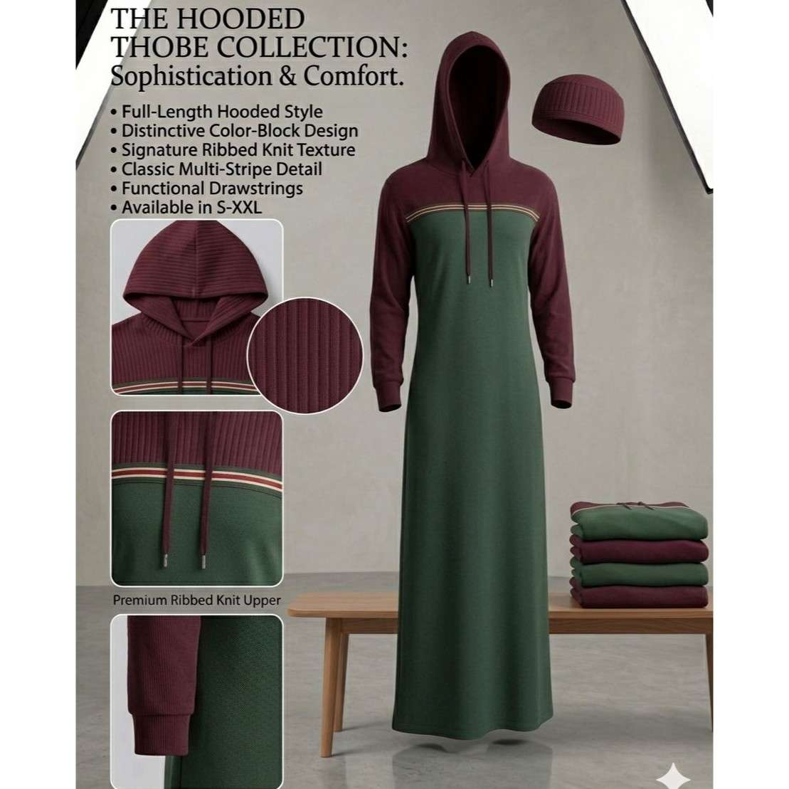 Diallabé à capuche unisexe color block confortable coton élégant
