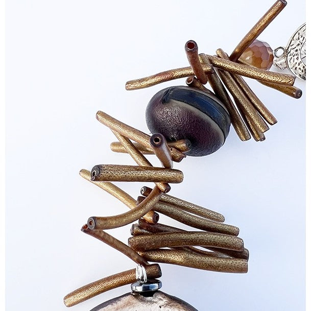 RAFET - Parure Collier et Boucles en Graines Naturelles Dorées