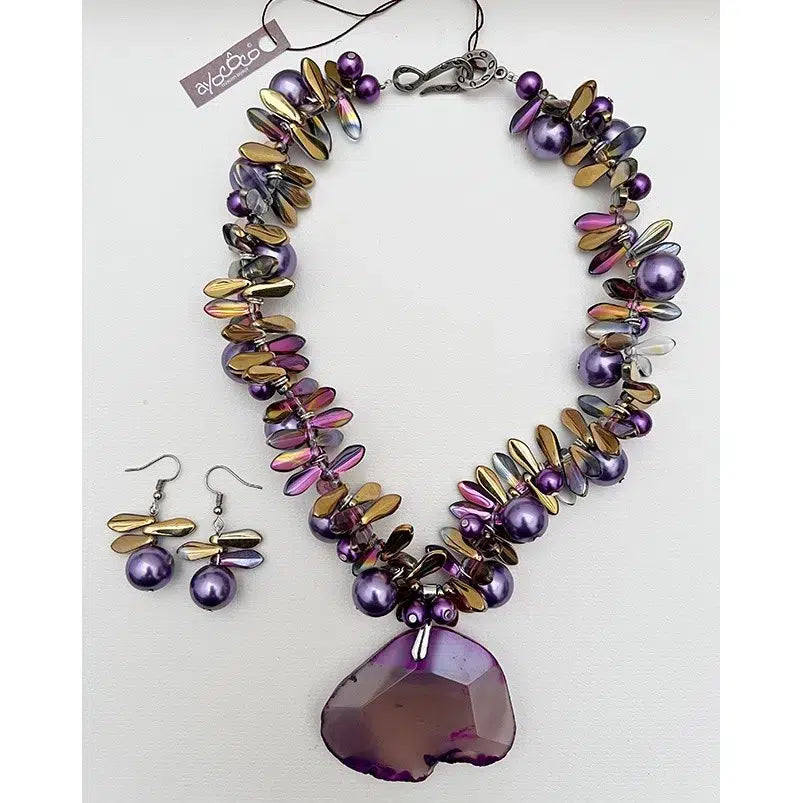 Parure Coeur Violet en Agate - Élégance Luxueuse