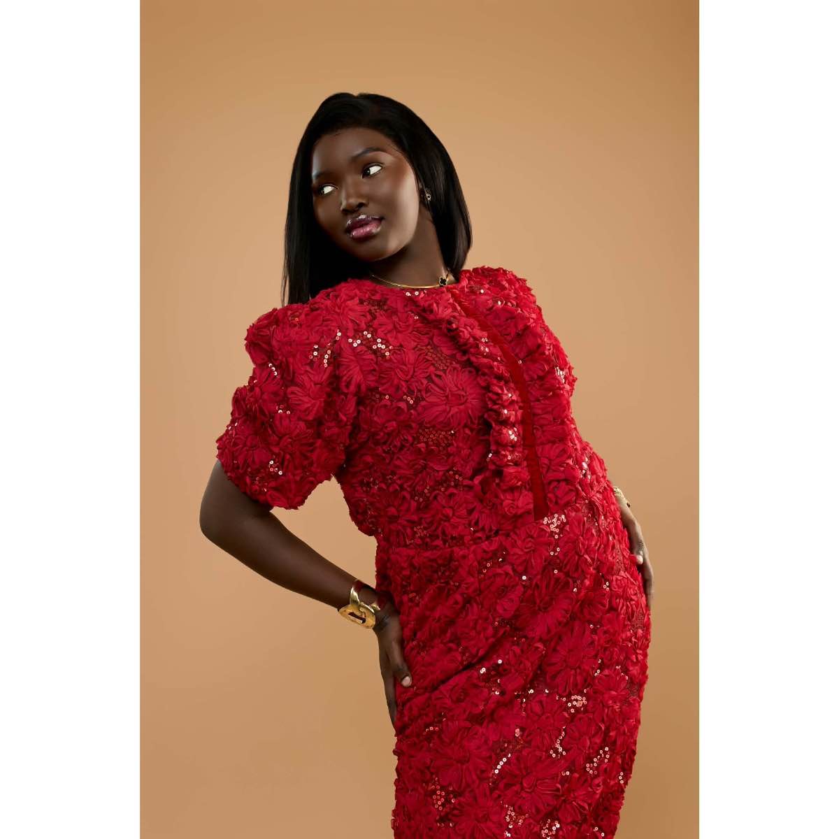 Robe rouge femme élégante Lady in Red, chic bureau
