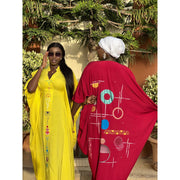 Tunique rouge femme artistique – Caftan élégant peint à la main