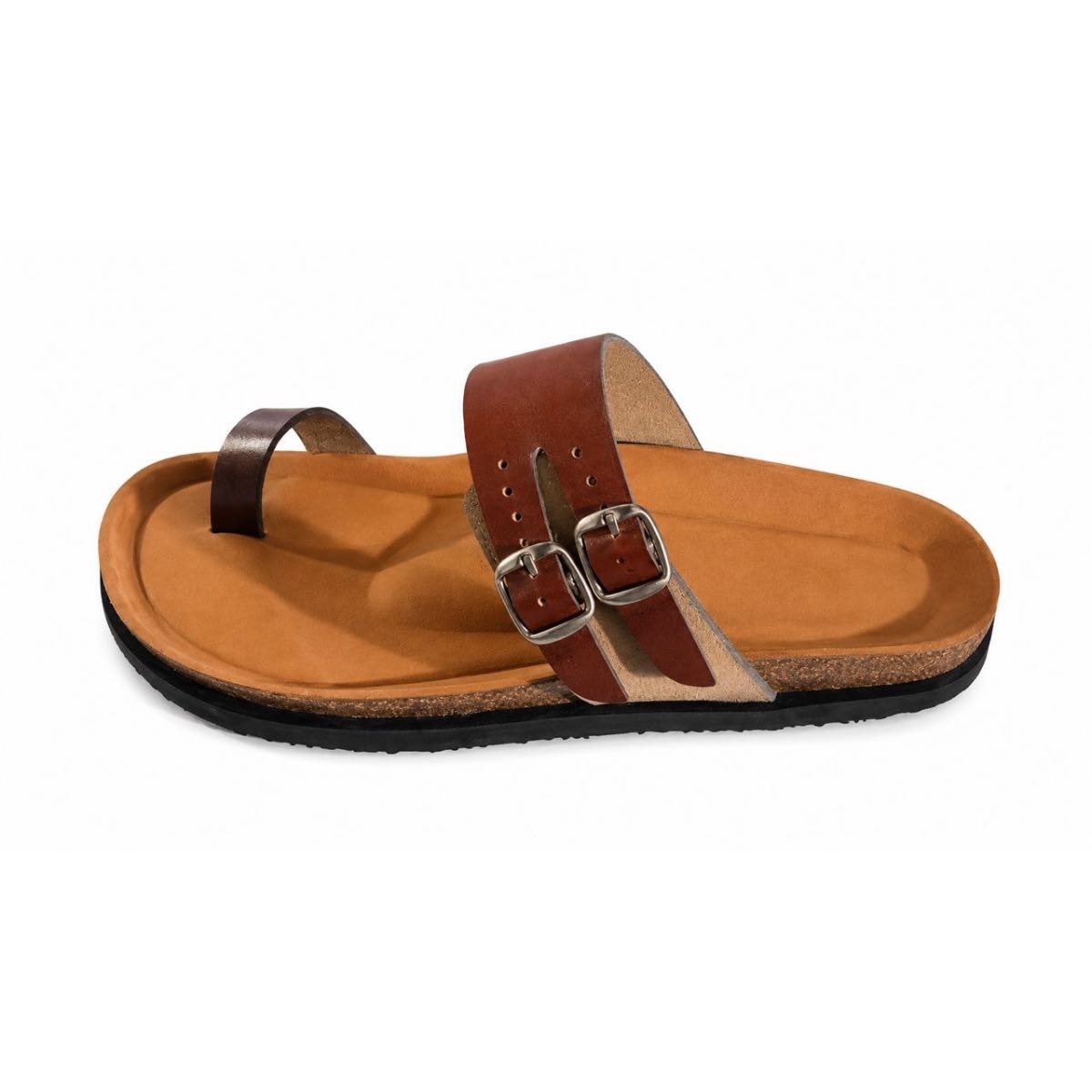 Sandale homme cuir marron orthopédique confortable été semelle liège