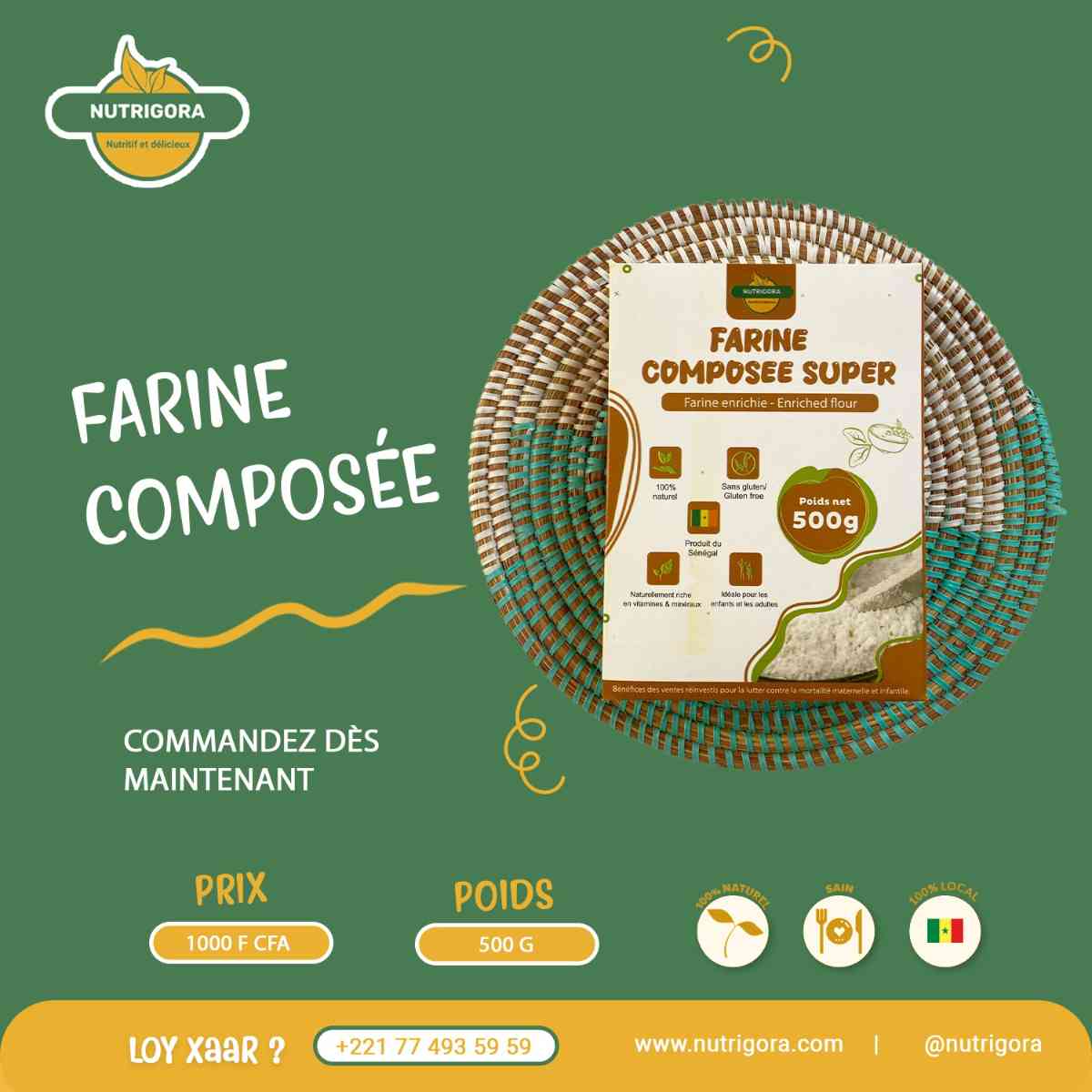 Farine composée naturelle Nutrigora 500g – saine, sans gluten, locale