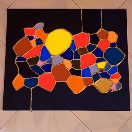Tableau Abstrait Multicolore sur Fond Bleu Nuit