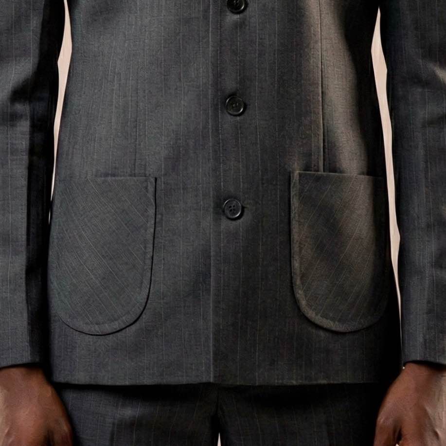 Costume homme moderne gris anthracite col mao ajusté