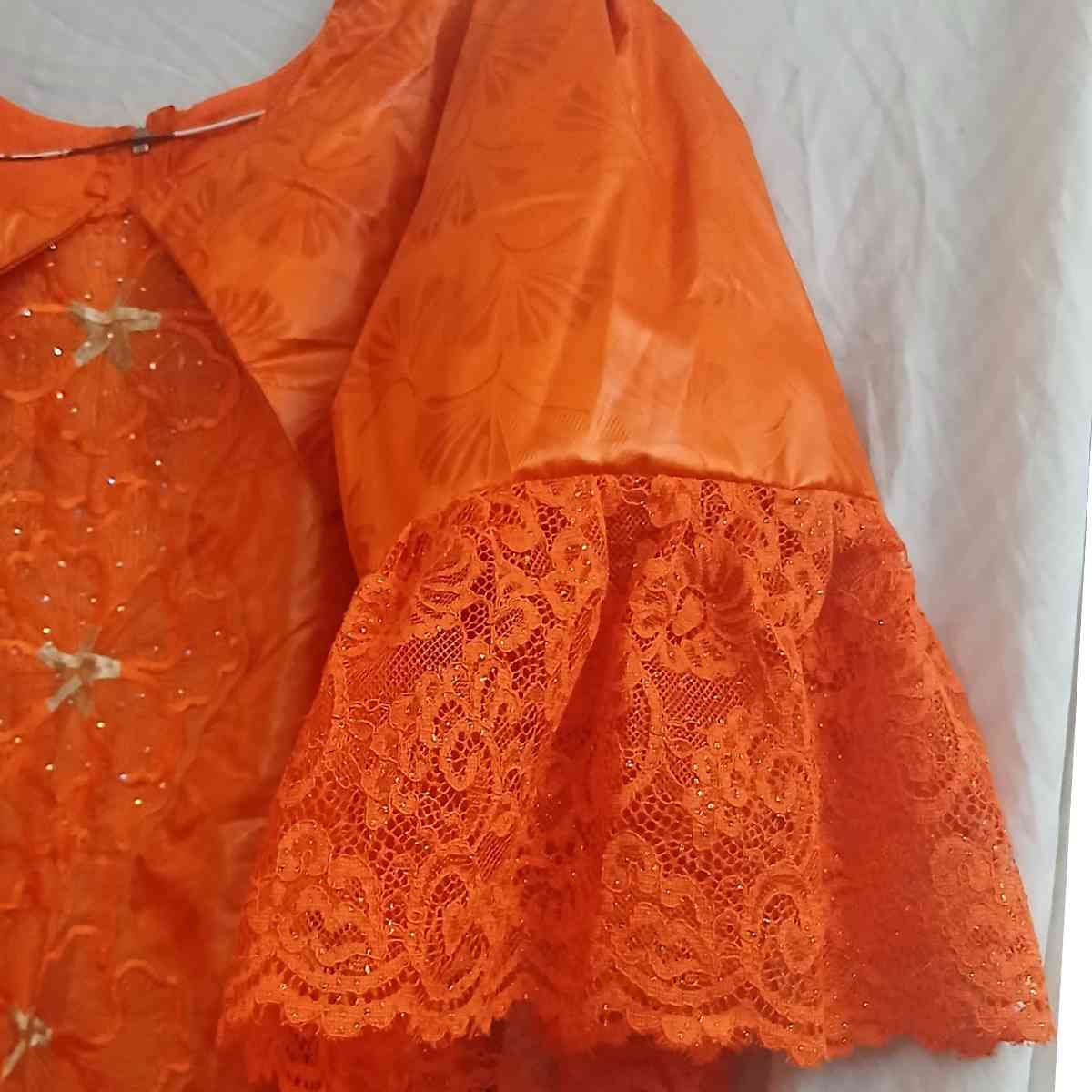 Robe geztner dentelle orange longue élégante, cérémonie et soirée femme