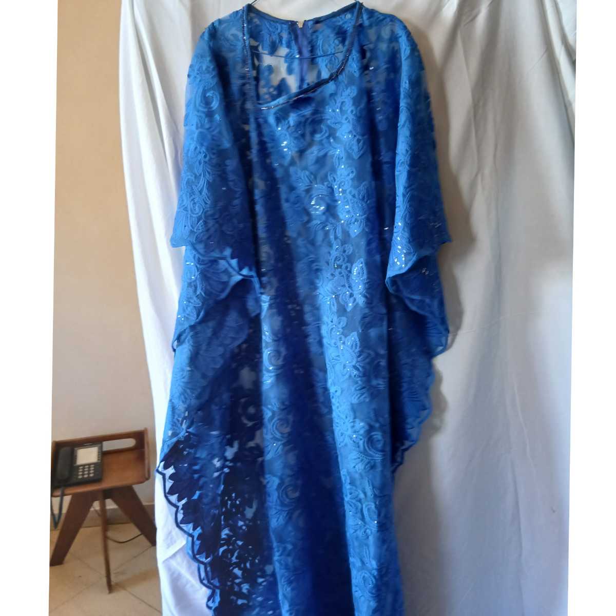 Robe boubou longue au dentelle bleu