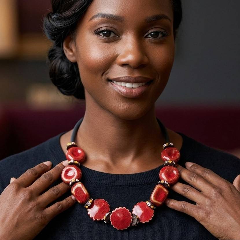 Perles de feu - Ensemble collier et boucles d'oreilles