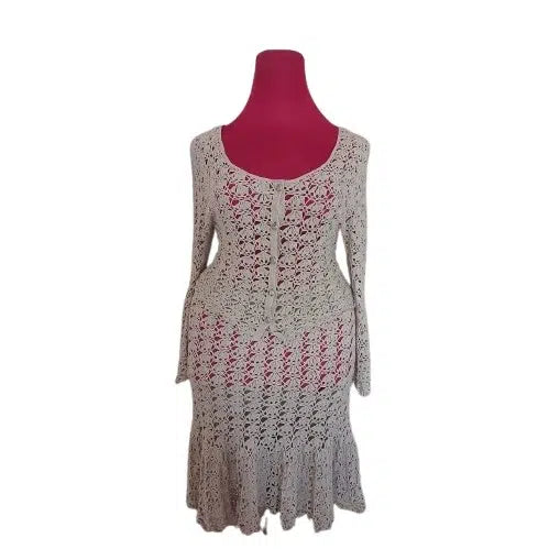 Ensemble jupe et chemisier femme bohème chic crochet coton lin fait main