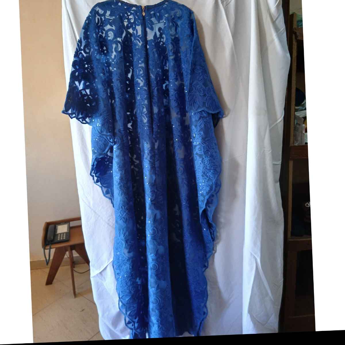 Robe boubou longue au dentelle bleu
