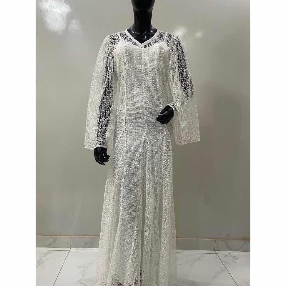Robe dentelle blanche longue élégante femme, bohème chic cérémonie soirée