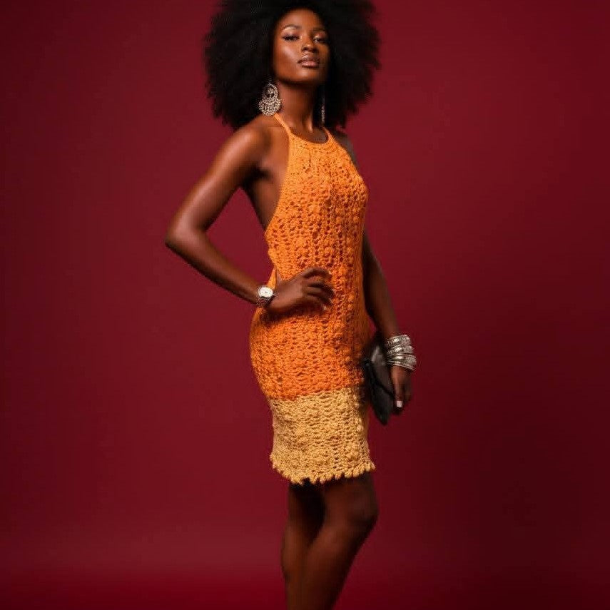 Robe crochet SUN bohème dégradé orange fait main