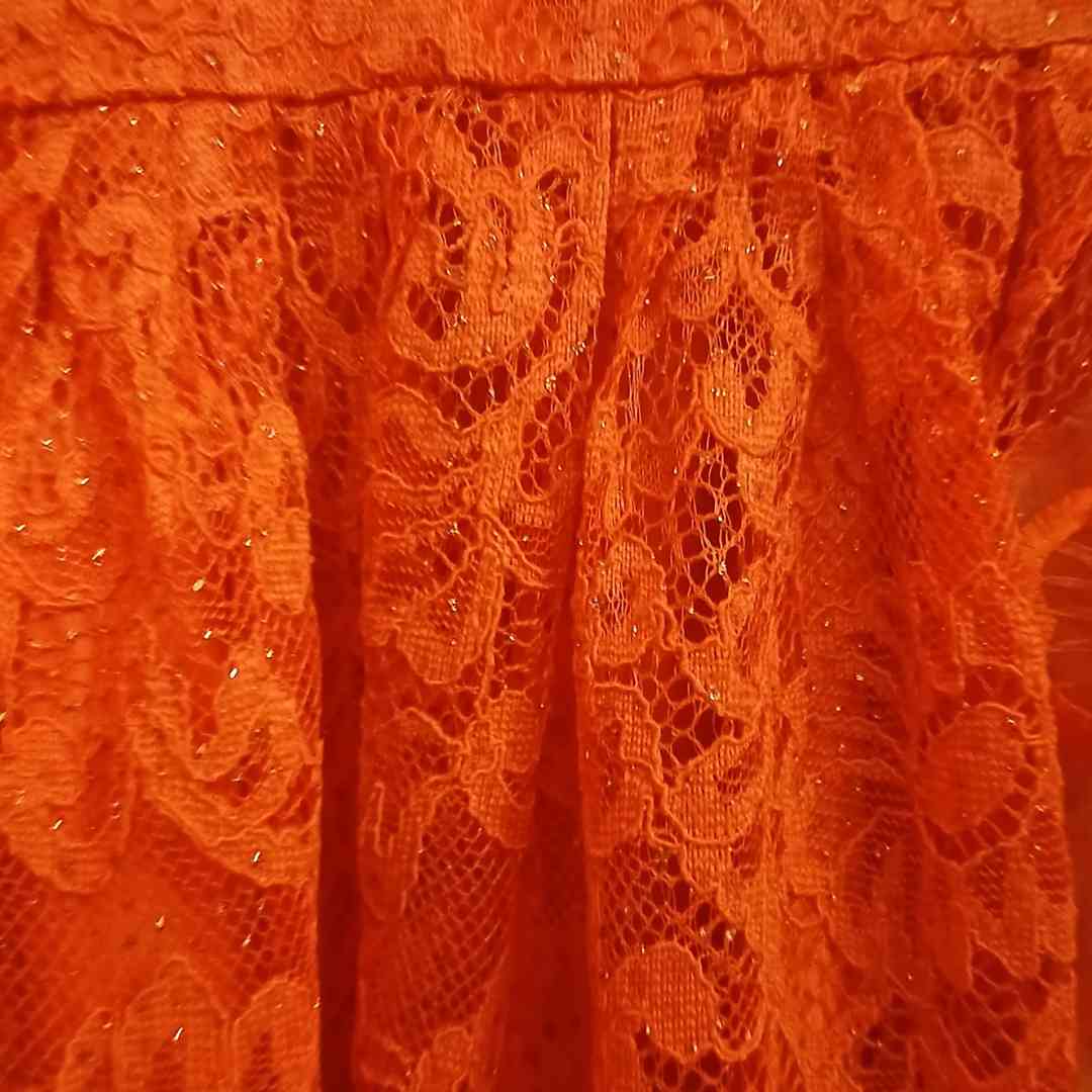 Robe geztner dentelle orange longue élégante, cérémonie et soirée femme