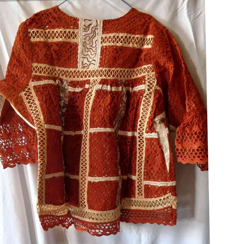 Ensemble jupe femme marron beige brodée bohème chic et haut élégant