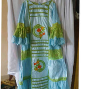 Robe bazin bleu femme brodée cérémonie, élégante bleu et vert grande taille