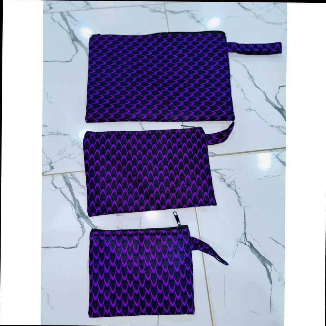 Sac pochette géométrique bleu rouge orange, pochette motif africain femme