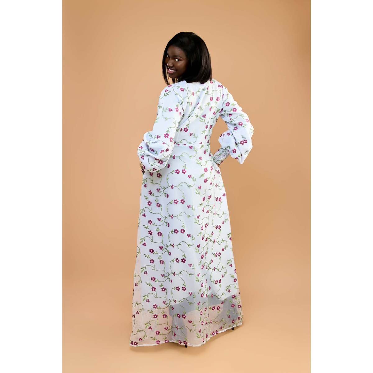 Robe Longue Fleurie Beige Élégante pour Femme