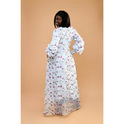 Robe Longue Fleurie Beige Élégante pour Femme