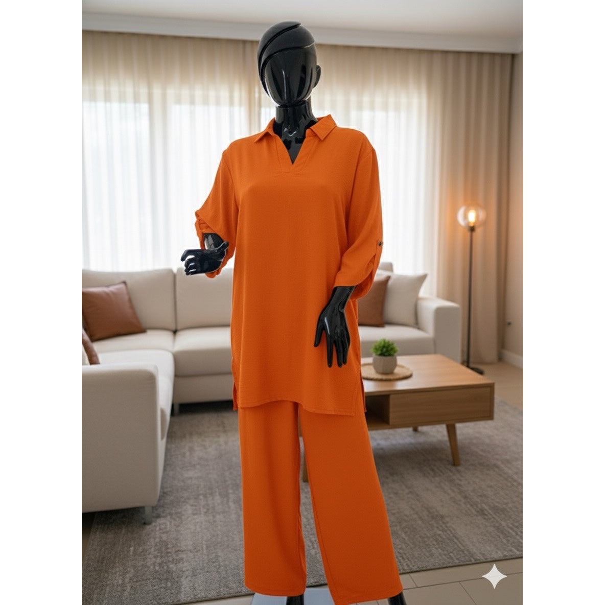 Ensemble pantalon large femme en jersey avec chemise, chic et confortable