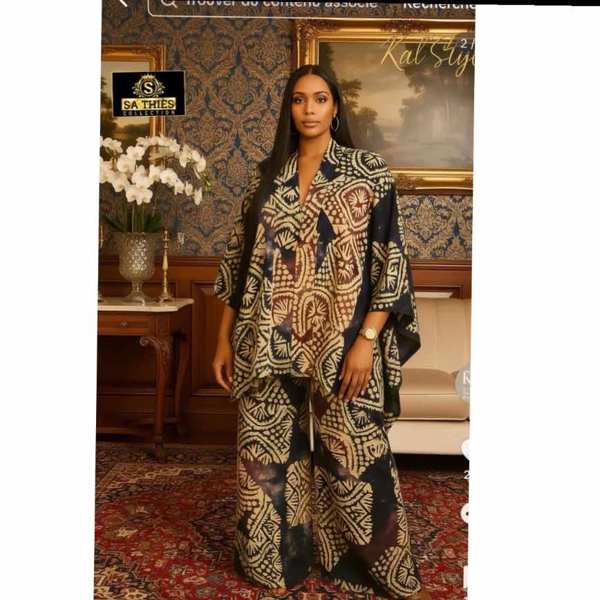 Ensemble pantalon femme chic vert et jaune