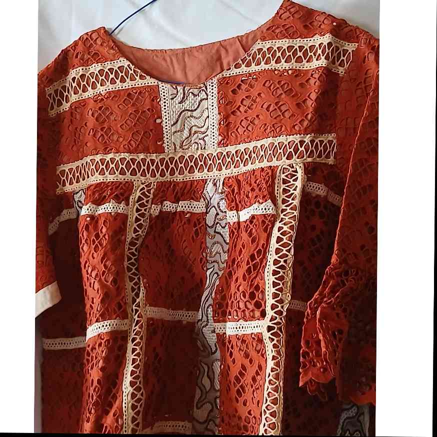 Ensemble jupe femme marron beige brodée bohème chic et haut élégant