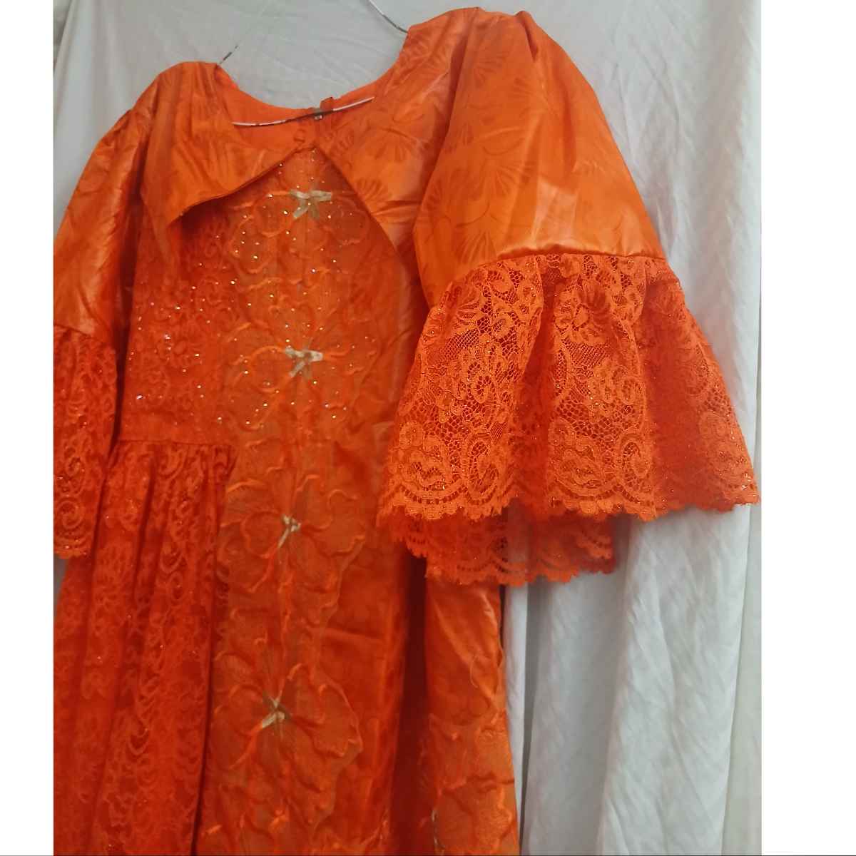 Robe geztner dentelle orange longue élégante, cérémonie et soirée femme