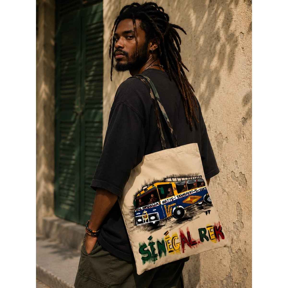Tote bag peint à la main CAR RAPIDE, sac écologique original et artistique