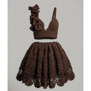 Ensemble jupe top crochet femme bohème chic marron fait main – Tendance 2024