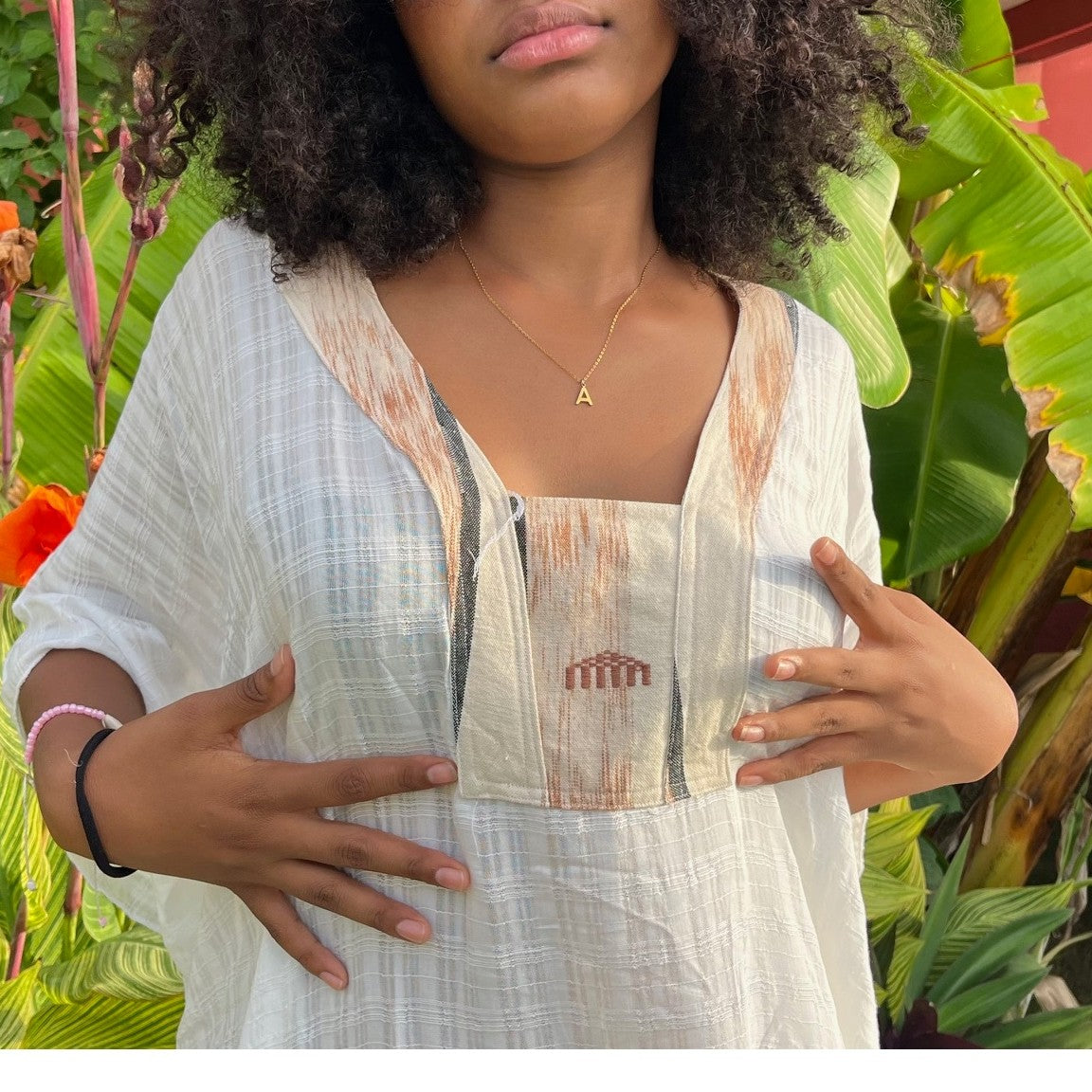 Tunique coton légère avec détail pagne tissé