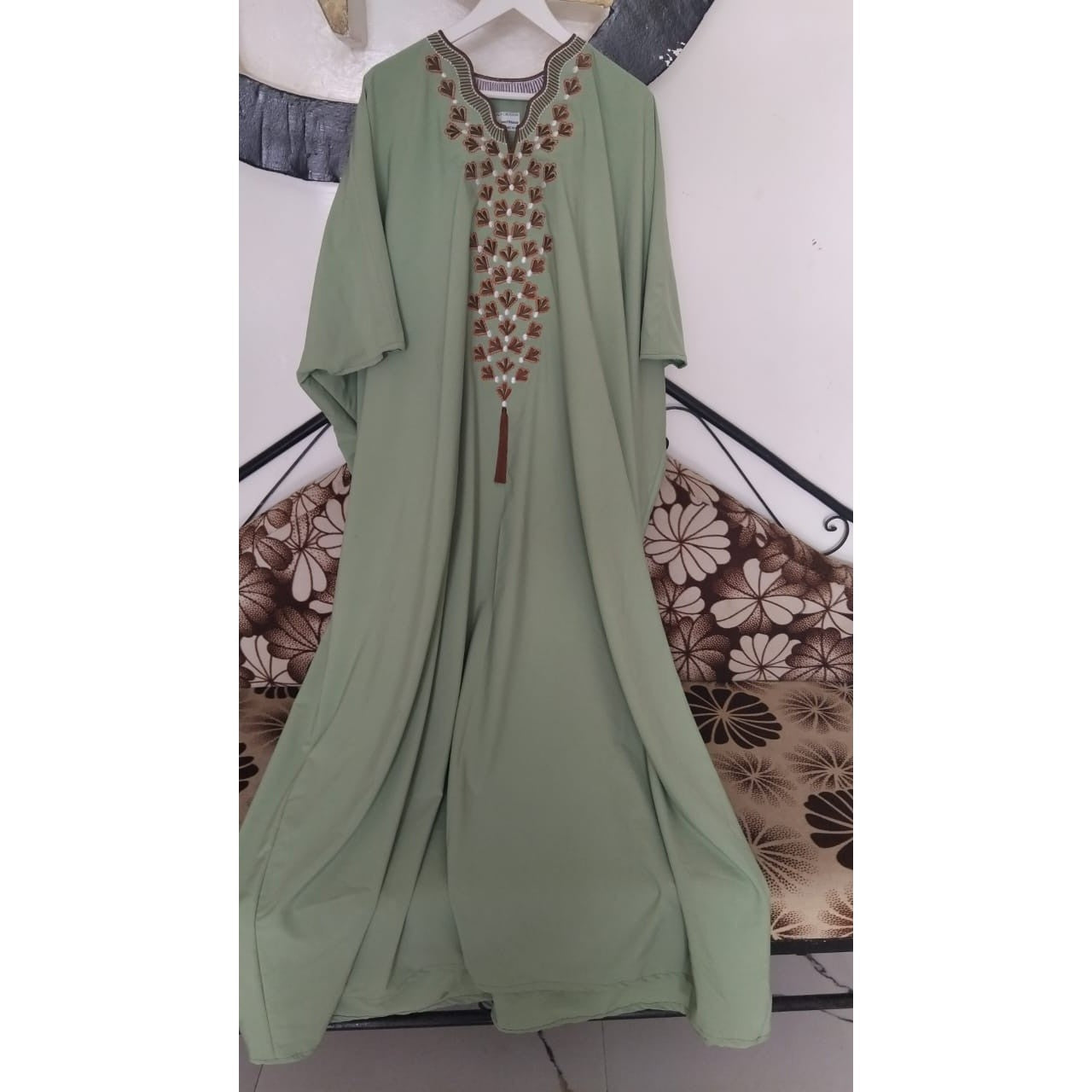 Robe Boubou Coton Artisanal Vert Sauge - Style Éthnique Été