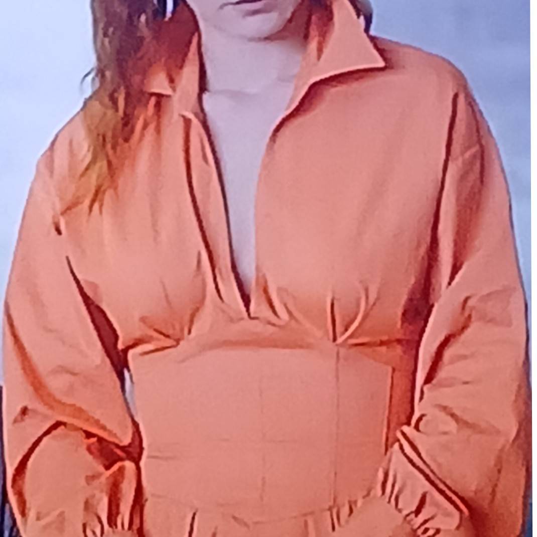 Blouse Femme Orange Corail à Manches Bouffantes