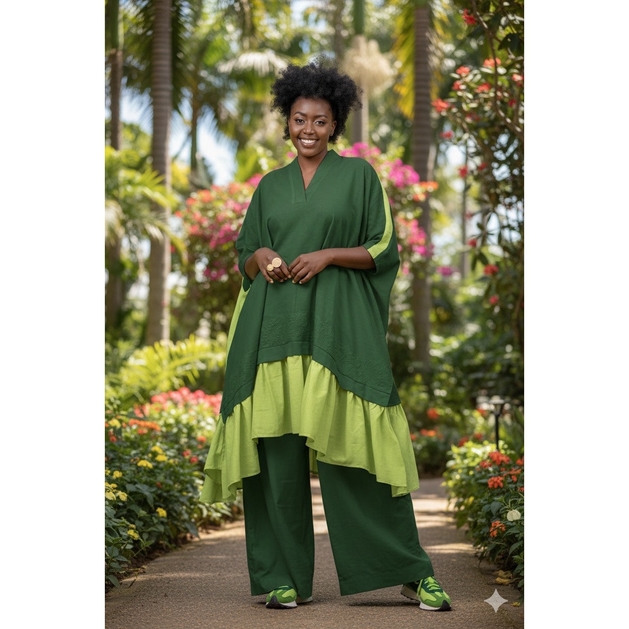 Ensemble pantalon haut femme vert ample taille L