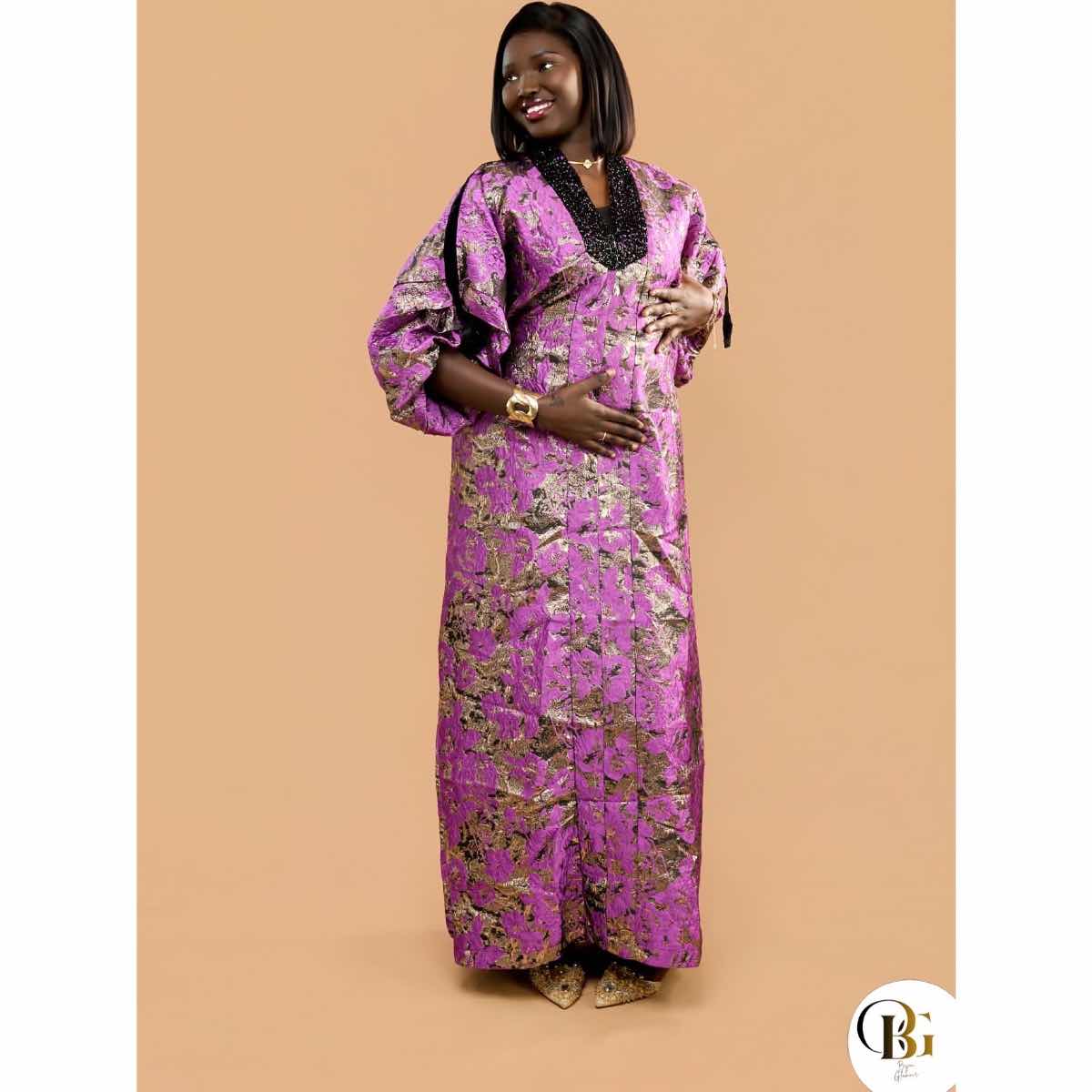 Robe brocard violet longue élégante
