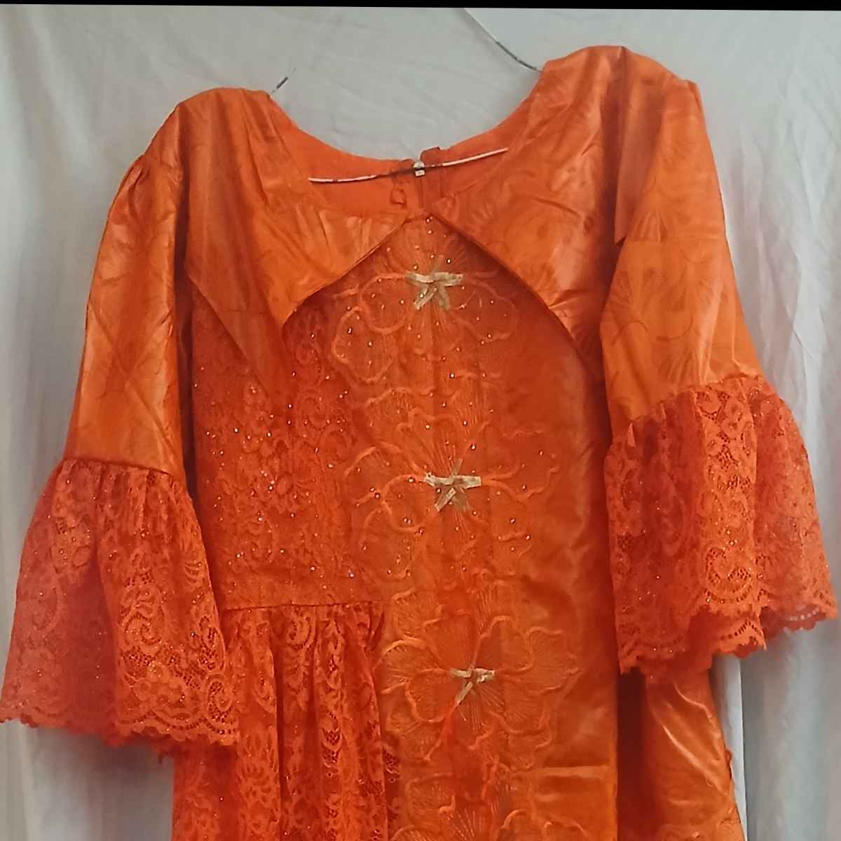 Robe geztner dentelle orange longue élégante, cérémonie et soirée femme