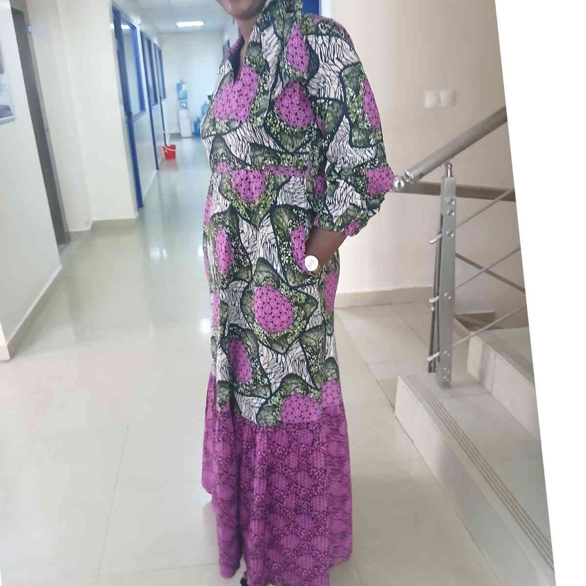 Robe chemisier wax longue femme, imprimé africain coloré, coton respirant