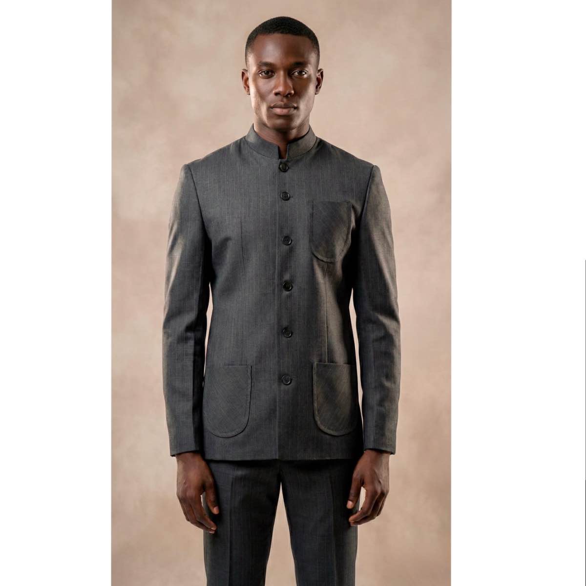 Costume homme moderne gris anthracite col mao ajusté