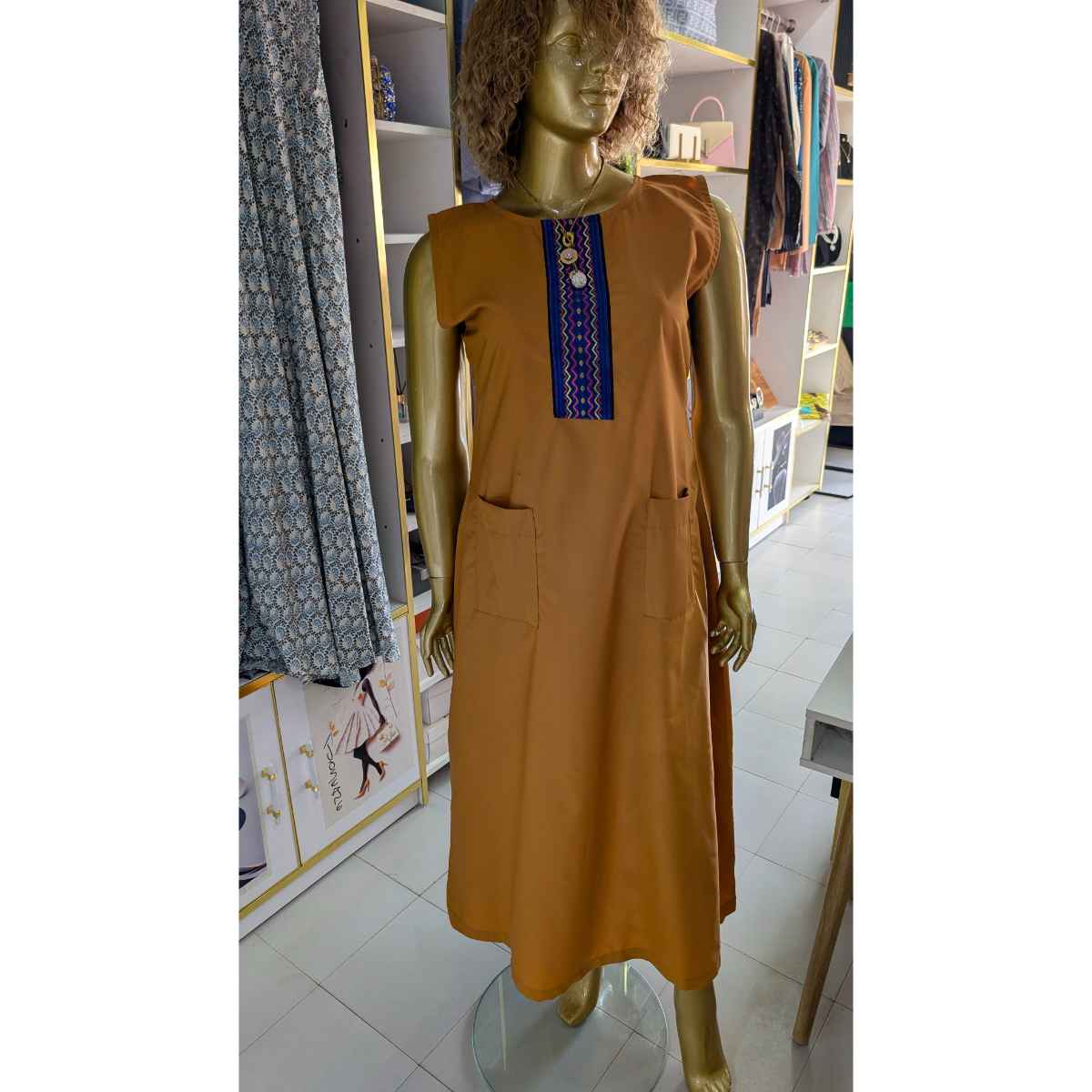 Robe débardeur femme terracotta, coton fluide, chic avec poches