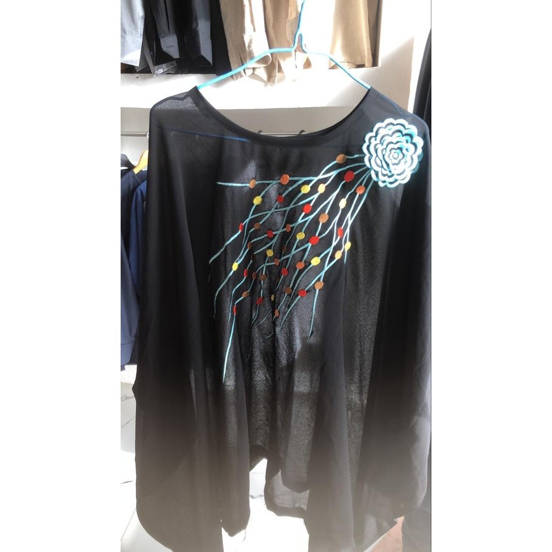 Tunique Femme Brodée Noir en Mousseline - Élégance Bohème