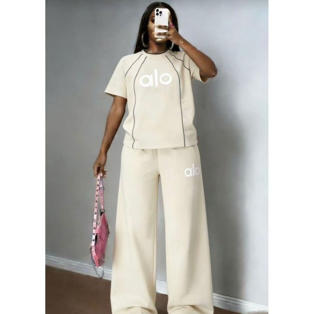 Ensemble femme décontracté t-shirt et pantalon large coton confortable