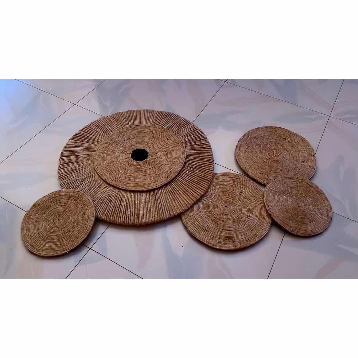 Décoration murale naturelle en jute et fibres, plateau beige et marron