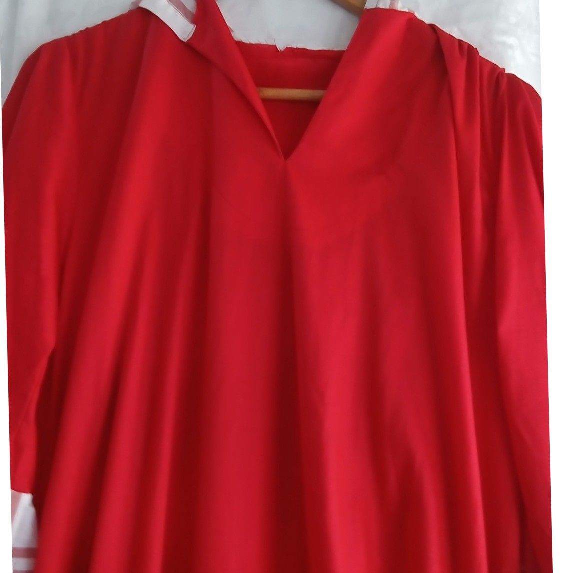 Robe femme coton rouge blanc longue chic décontractée manches 3/4