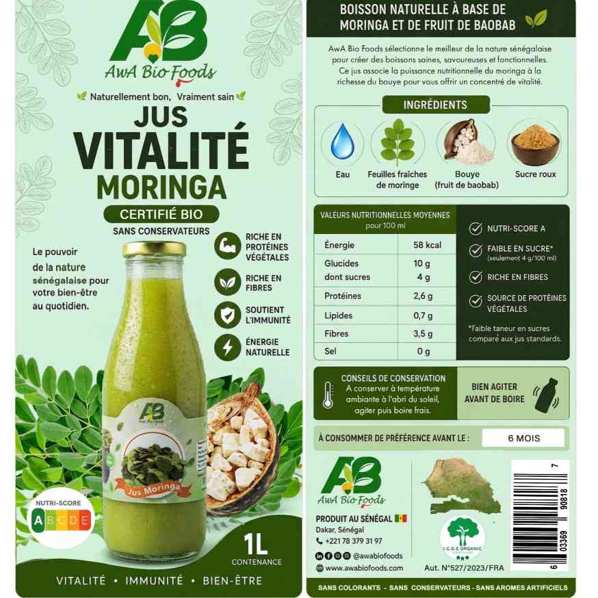 Jus Moringa Bio 1L – Vitalité, Antioxydants et Immunité en Bouteille Verre