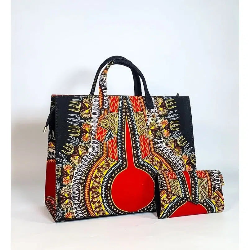 Sac à main wax africain femme – Grand sac ethnique chic motifs rouges et noirs