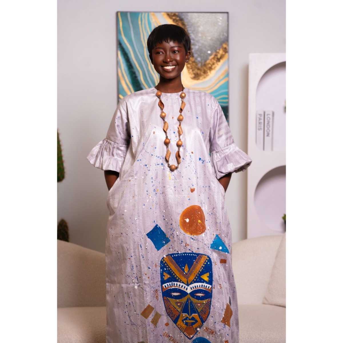Robe peinte à la main motif tribal – Robe longue ethnique chic et unique