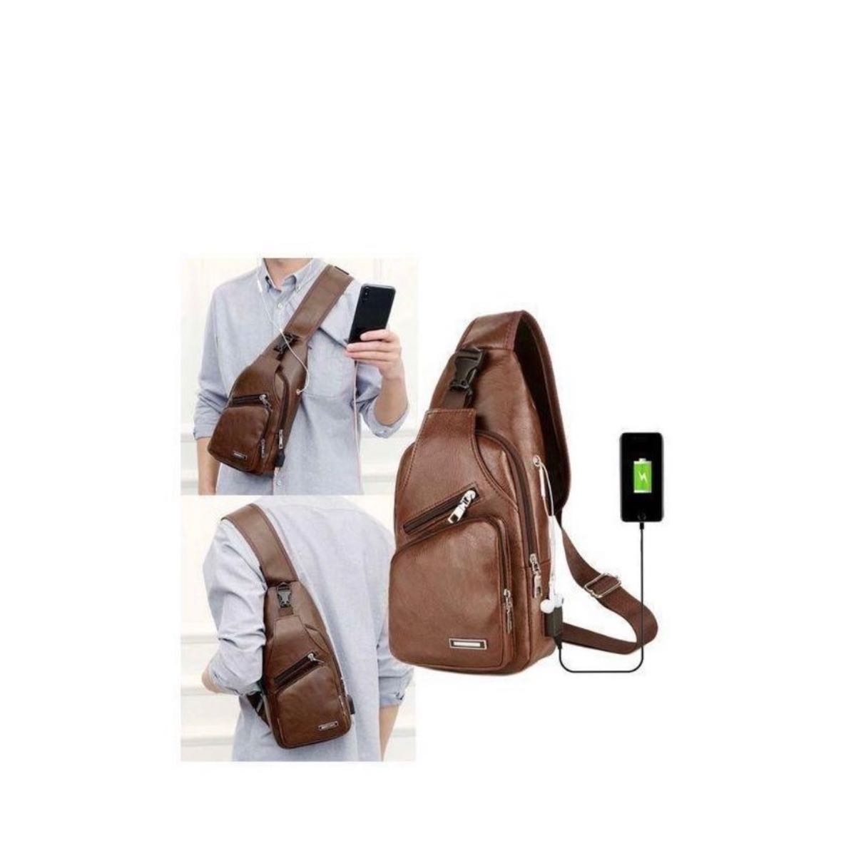 Sac bandoulière homme cuir marron élégant et pratique, poches multiples