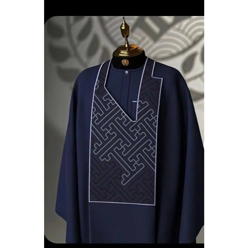 Tunique homme 3 pièces élégante, ensemble traditionnel bleu, cérémonie